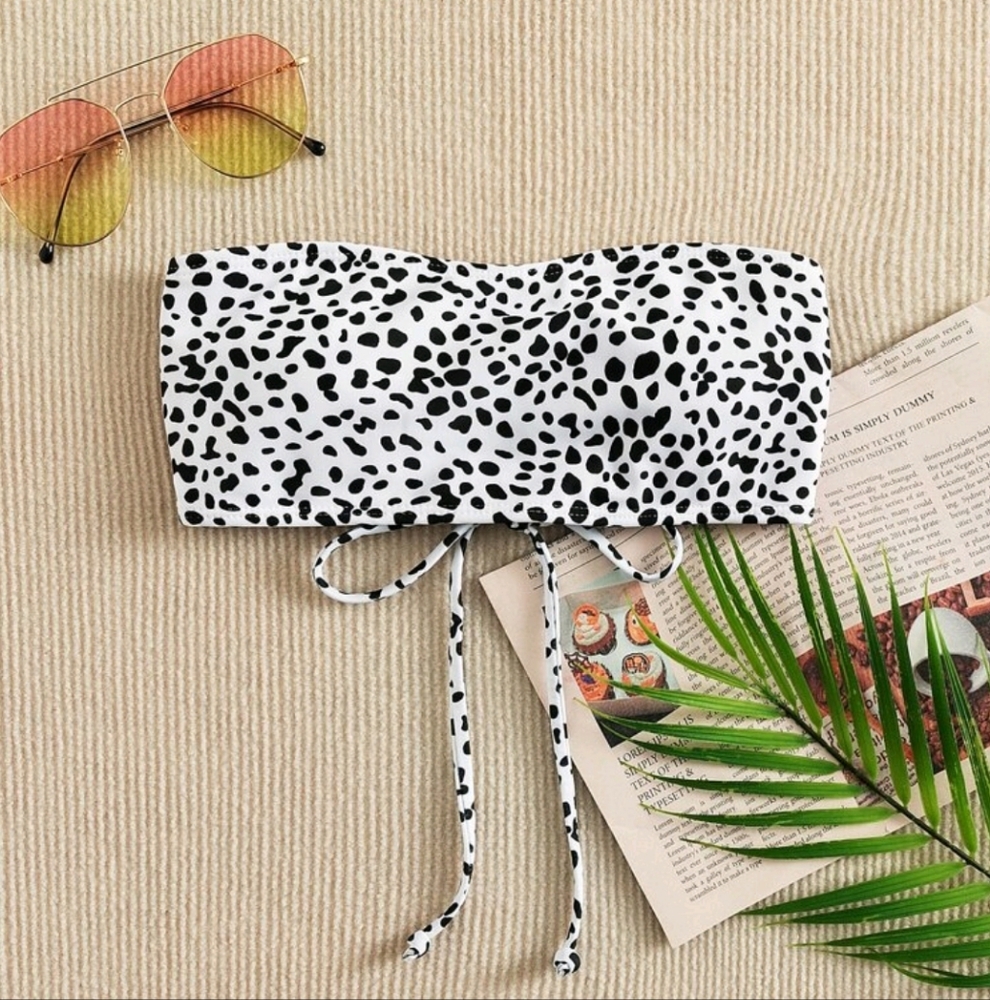 NWOT Dalmation Print Bandeau Bikini Top, L (8-10), Black & White